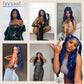 BlackSwern 13x6 HD Glueless Lace Frontal Wigs Pre-Plucked, 200 Density Dark Blue Similar Human Hair Synthetic Long Body Wave Lace Front Wig Ready to Wear, 26inch #Dark Blue