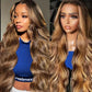 Dewyigs Highlight Ombre Lace Front Wig Human Hair 24 Inch Body Wave Honey Blonde Glueless HD Transparent Lace Frontal Wigs for Women 13X4 Human Hair Pre Plucked with Baby Hair