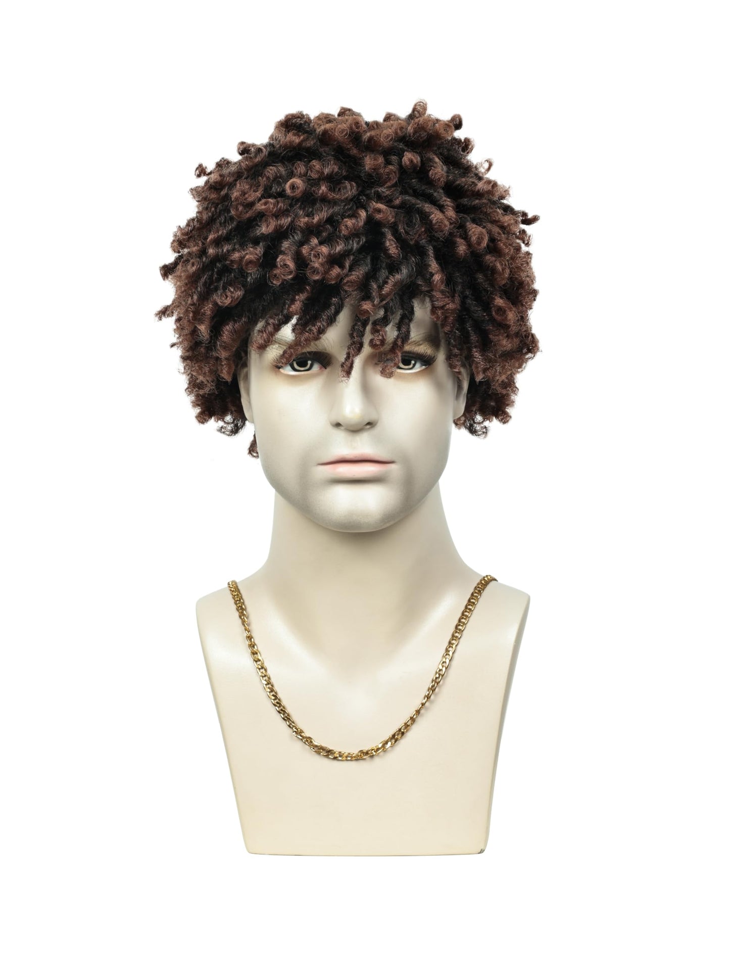 BECUS Dreadlock Wig For Men Dreads Wig Fake Dreads Short Braided Wigs Synthetic Wigs Faux Locs Glueless Curly Hair Black Men Brown Hair Daily Hollaween Party(Brown)