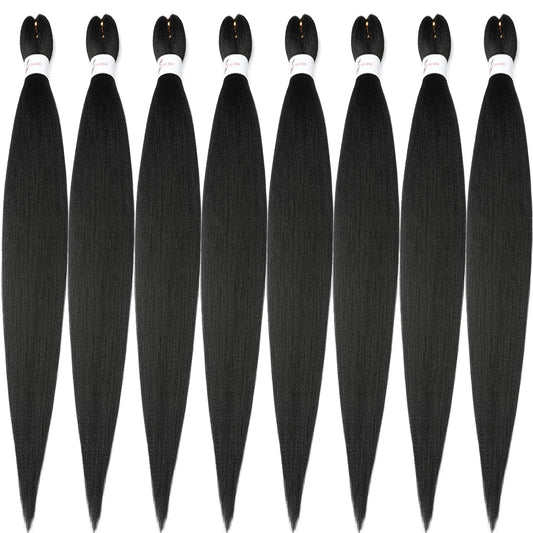Ubeleco Braiding Hair Pre Stretched 48 Inch 8 Packs Professional Synthetic Hot Water Setting, Soft Yaki Texture, No Itch Black (48in,1B)