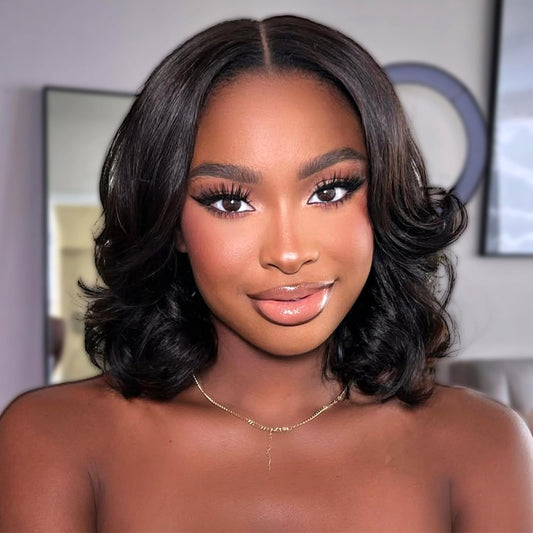 Hihmarm Body Wave Bob Wig Human Hair Pre Plucked 13x6 HD Lace Front Wigs Human Hair Glueless Frontal Wig Wear and Go Short Bob Wigs for Black Women 180 Density Natural Black 12 Inch
