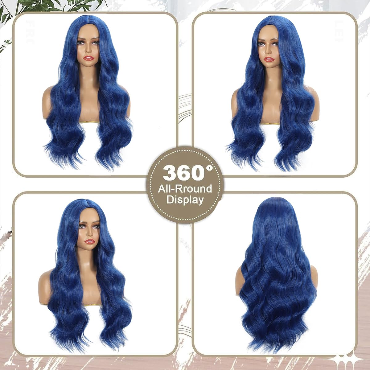 Sabosi Blue wig Long Wavy Wigs for Women 26 Inch Middle Part Curly Wavy Wig Natural Looking Synthetic Heat Resistant Fiber Wig for Daily Party Use