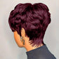 QiaQiaRing 10A Pixie Cut Wigs for Black Women Dark 99J Color Daily Use Color Short Layered Pixie Cut Human Hair Wigs With Bangs Brazilian Virgin Straight Human Hair(dark 99J)