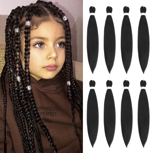 Kids Braiding Hair 12 Inch 8 Packs Pre Stretched Braiding Hair For Braiding Twist Hair Pre Stretched For Crochet Box Braids Hot Water Setting Soft Yaki Texture(12Inch, 1B)