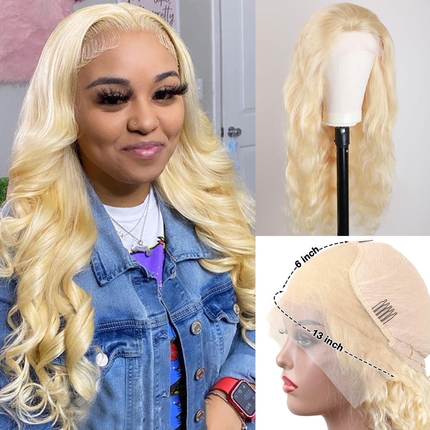 LAPONDAI 13x6 Body Wave Lace Front Wig Human Hair Pre Plucked with Baby Hair 613 Blonde Transparent HD Lace Frontal Wig 180% Density Wig 26 Inch