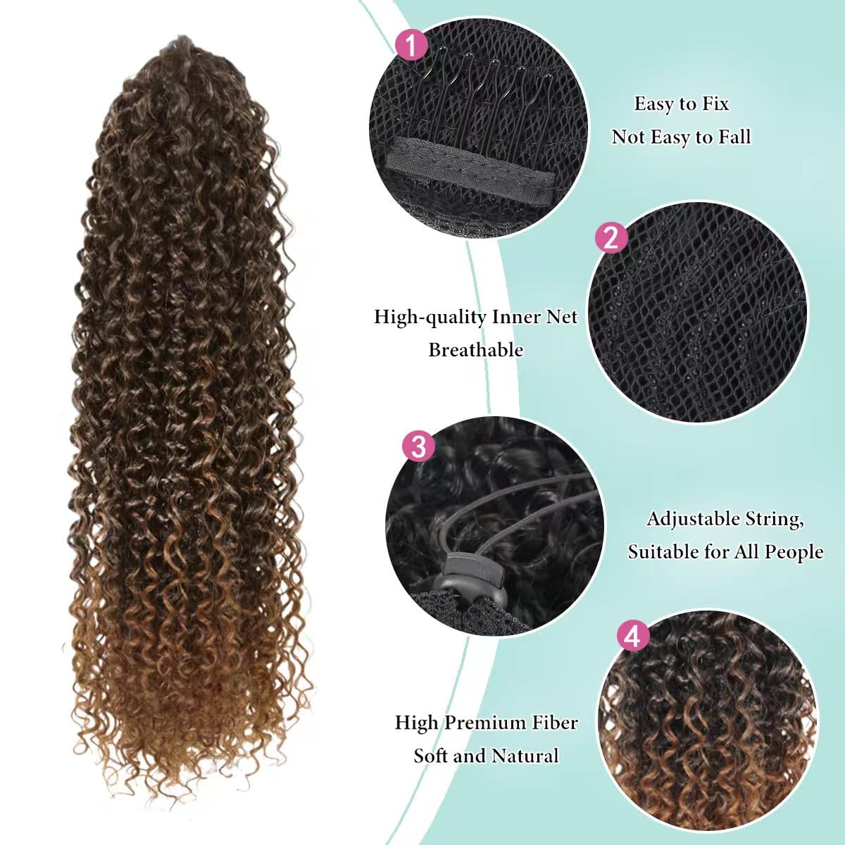 SuCoo Drawstring Ponytail Extension for Women Curly Ponytail Extension Synthetic Hair Natural Wavy Hair Pieces for Daily Use (P4/30,28inch, 160g)