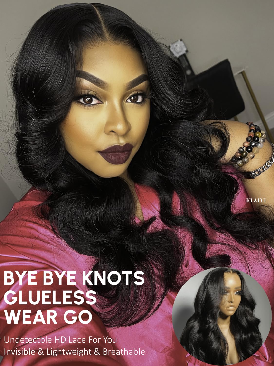KLAIYI Wear And Go Glueless Wig Bye Bye Knots 13x4Precut Lace Front Wigs Human Hair Loose Body Wave Wig Pre Bleached Pre Everything Pre Plucked with Baby Hair 3S Ready to Wear Beginner Friendly 28Inch