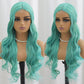 SISIFIRE Highlight Long Wavy Wigs for Women Green Middle Part Loose Curly Wave Wig Synthetic Heat Resistant Fiber Wig for Halloween Cosplay Christmas Wigs