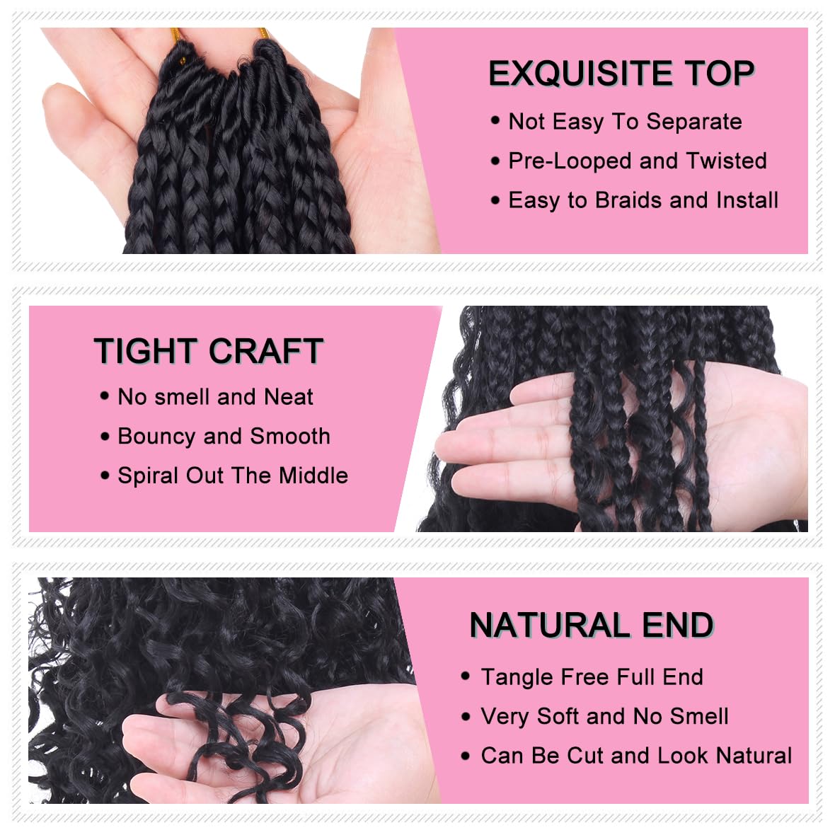 COOKOO 14 Inch Goddess Box Braids Crochet Hair for Black Women 8 Packs Synthetic Bohomian Hippie Crochet Box Braids With Curly Ends Pre Looped Crochet Braiding Hair 1B#