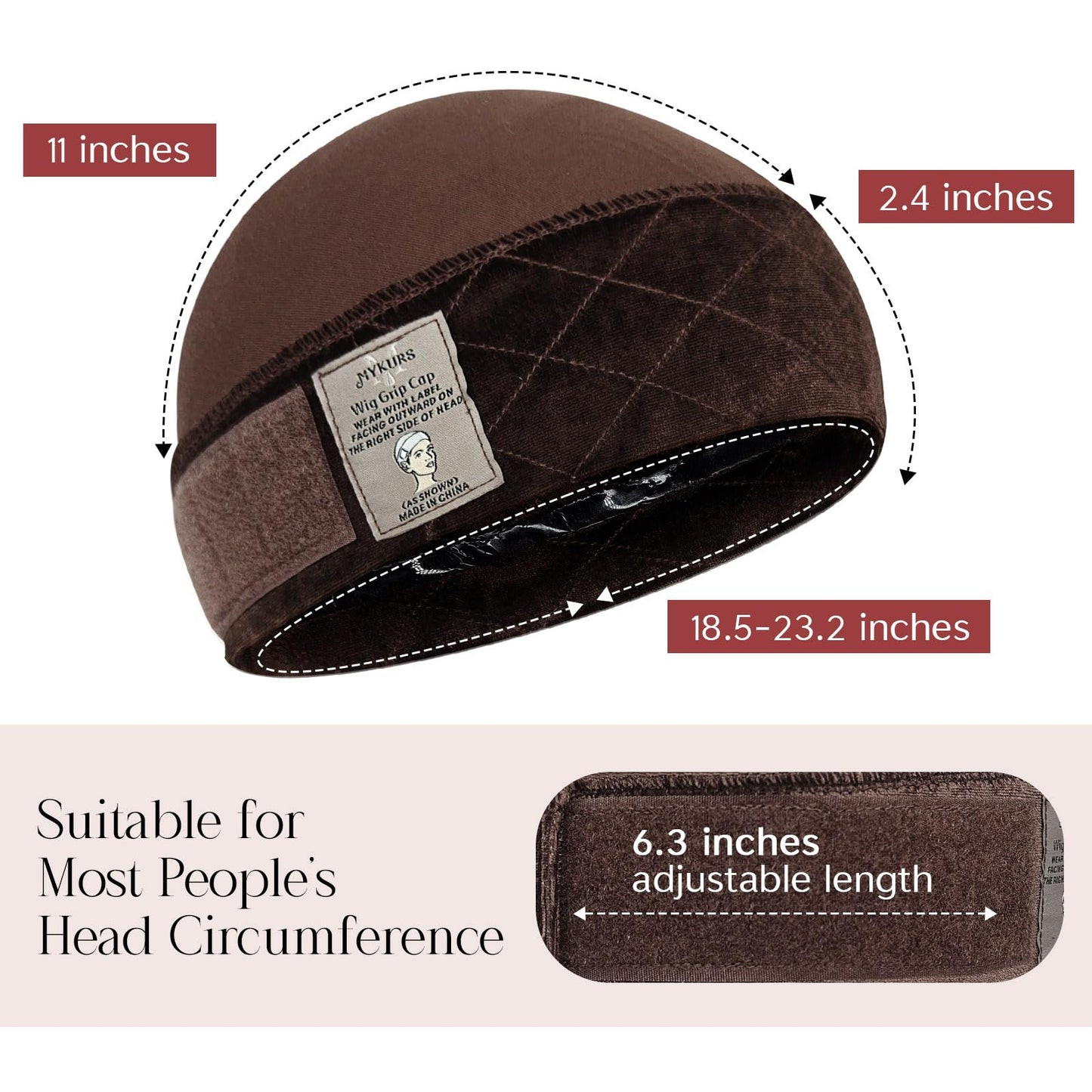MYKURS Wig Grip Cap with Silicone Strip Non Slip, 2-in-1 Soft Wig Caps to Hold Wig in Place, Dark Brown 2 PCS