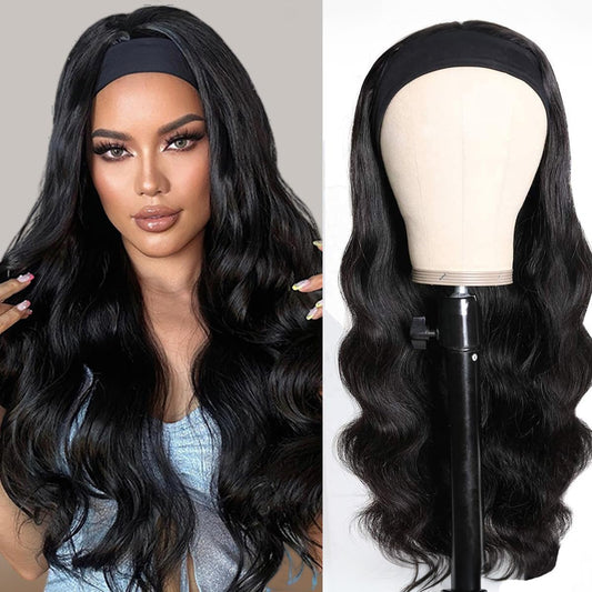 olimaruly Headband Wig Human Hair 20 inch None Lace Front Wig Human Hair Glueless Wigs Body Wave Headband Half Wigs for Black Women 150% Density Natural Color