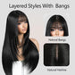 ZRLK Black Wig with Bangs Long Black Wig for Women Synthetic Heat-Resistant Hair Layered Style Hair for Daily and Party Use