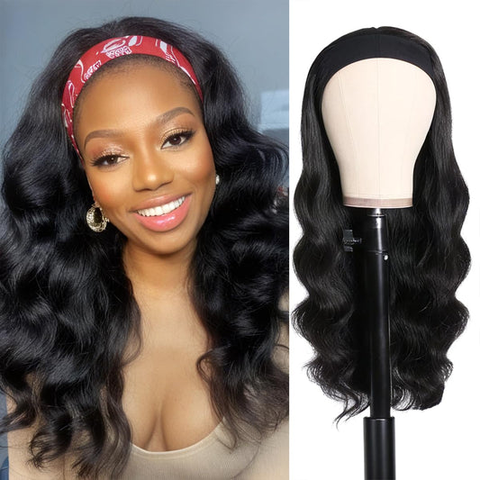 olimaruly Headband Wig Human Hair Body Wave Headband Wigs for Black Women Brazilian Virgin Hair 16 Inch Glueless Wigs Human Hair Headband Wig 150% Density Natural Color