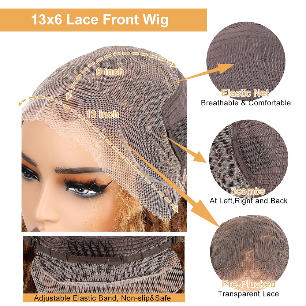 Ladoux Ombre Honey Blonde 13x6 HD Transparent Straight Lace Front Human Hair Wigs for Women 180% Density 4/27 Colored Highlight Curly Glueless Straight Wigs 20Inch Pre Plucked with Baby Hair