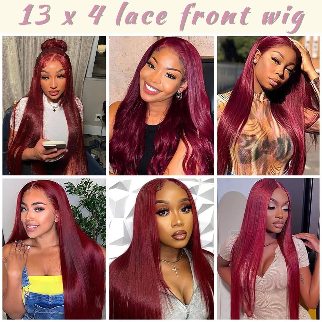 Koreyo Lace Front Wig Pre Plucked 13x4 HD Glueless Honey Blonde Lace Front Wig for Women Natural Looking Synthetic Heat Resistant Fiber Lace Wig (26 Inch) (Wine Red)