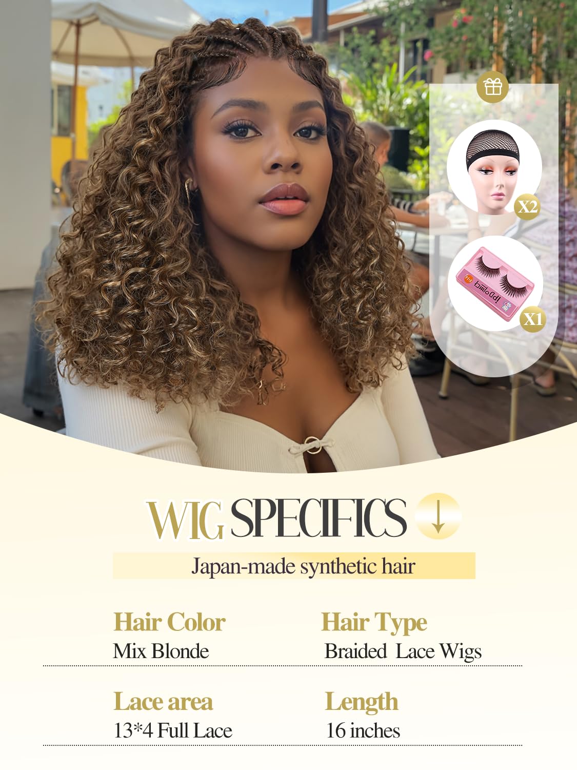 Quantum Love Braided Wig for Black Women Ombre Brown Blone Braids Cornrows Lace Curly Wigs 16 Inch Fully Lace Frontal Braided Curly Bob Synthetic Glueless Wigs