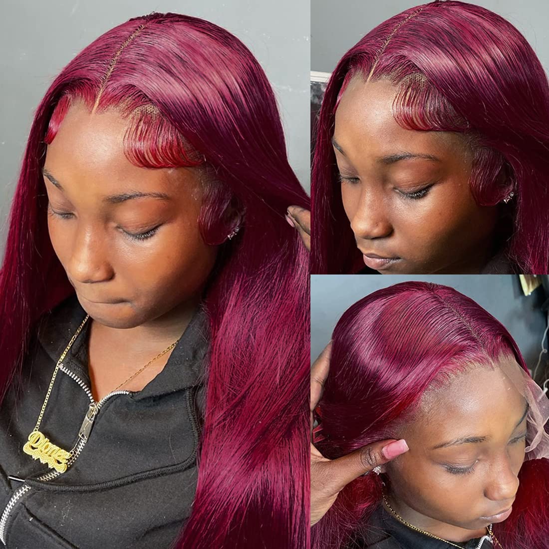 ANDRIA Lace Front Wigs Straight Hair Glueless Lace Wigs Synthetic Long Silk Straight Natural Wig Heat Resistant Fiber Red Wig With Baby Hair For Black Women 24 Inches