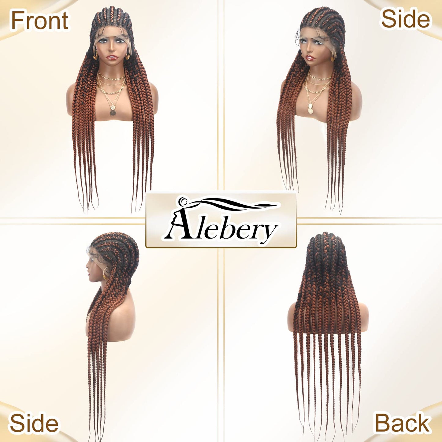 Alebery 36" Full Lace Braided Wigs for Black Women Jumbo Box Braids Lace Front Wig with Baby Hair Lightweight Synthetic Lace Frontal Black Cornrow Twisted Wigs (Brown Mixed Black)