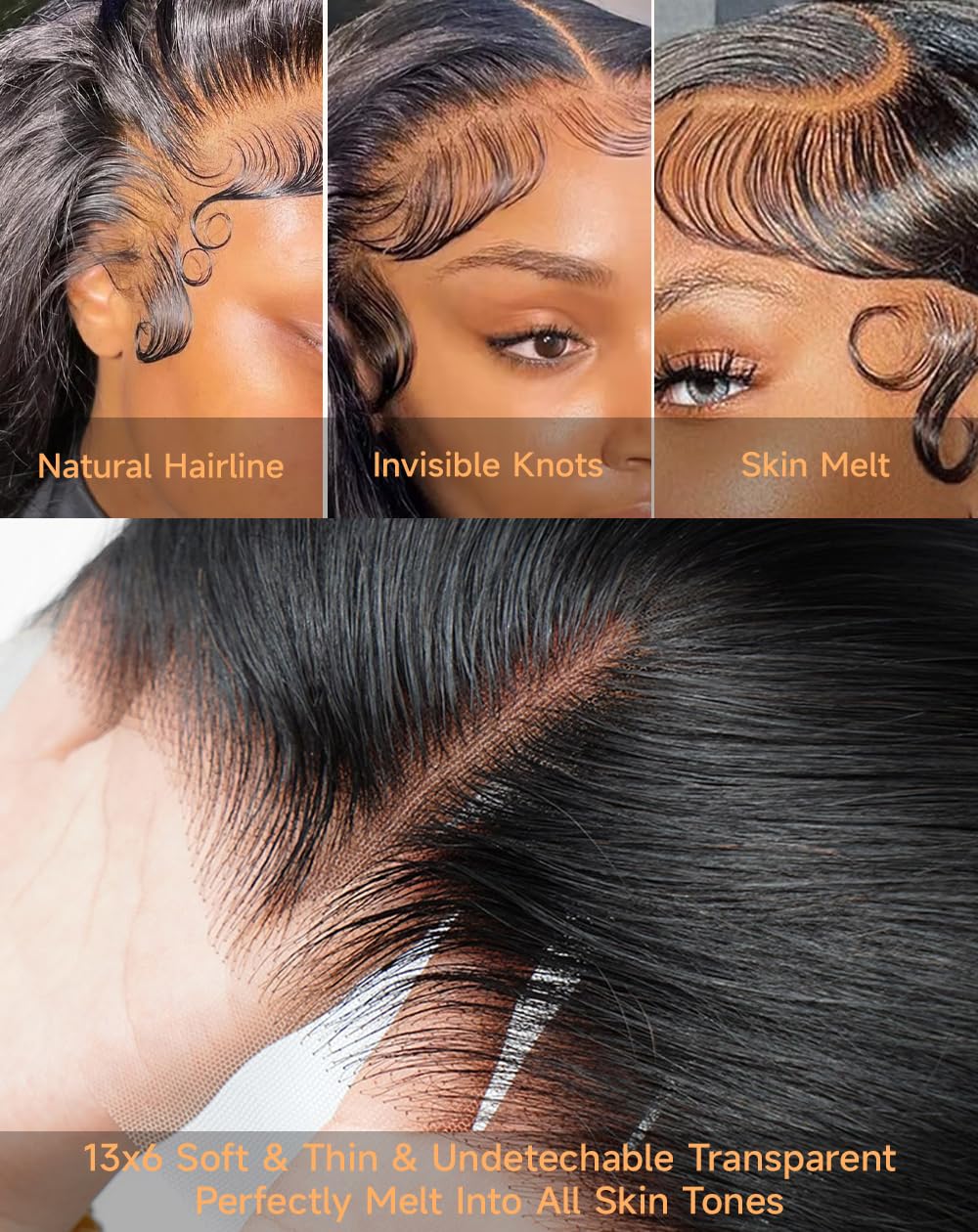 Ruibor Straight Lace Front Wigs Human Hair Pre Plucked 13x6 HD Lace Frontal Wigs Human Hair Wig 200 Density Soft Silky Smooth Tiny Knots Natural Black Human Hair Wig Invisilbe Hairline 24 Inch
