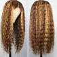 Chesma 28inch Highlight Ombre Lace Front Wig Human Hair 13x4 HD Honey Blonde 4/27 Deep Wave Lace Frontal Wigs Glueless Wigs 180 Density
