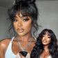 Sunber Bye Bye Knots 7x5 Lace Front Glueless Fluffy Natural Loose Wave Curtain Bangs Wig 180% Density Human Hair Wigs Pre Plucked Invisible Knots Pre Everything 3S Ready to Wear 16Inch