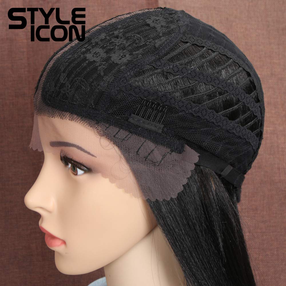 Style Icon 38" Super Long Straight Wigs Lace Front Wigs 6" Deeper Middle Part Wig Black Synthetic Wig (38", 1B)