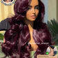 Sunber Purple Black Cherry Loose Body Wave With Drawstring Wig Bye Bye Knots 13x4 Pre-Everything Lace Frontal Glueless Wigs Pre Plucked Pre Bleached Knots 180% Density 16Inch 3S Put On and Go Wigs