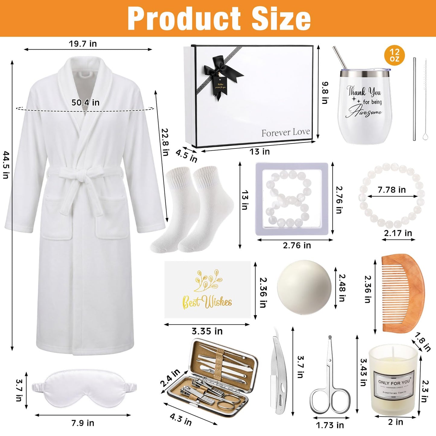 Nuogo 15 Pcs Birthday Gifts for Men Beard Care Set for Him Dad Birthday Gifts Basket Ideas Kit for Men Tumbler Bath Robe for Father's Day Dad Husband Boyfriend Box(Unhooded,White)