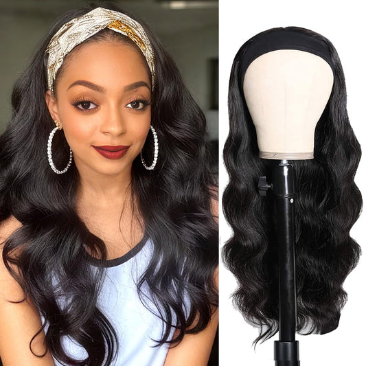 olimaruly Headband Wig Human Hair Body Wave Headband Wigs for Black Women 18 Inch Brazilian Virgin Hair Glueless None Lace Front Wig Human Hair Headband Wig 150% Density Natural Color