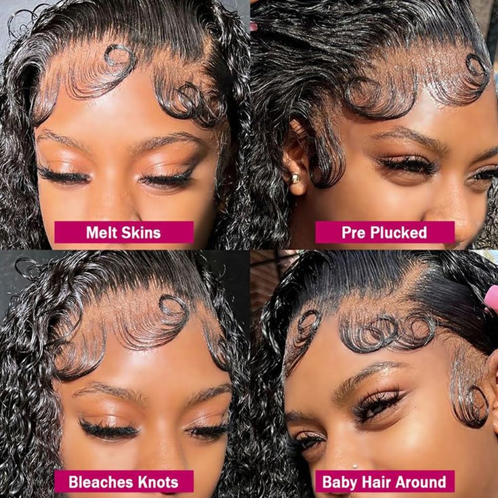 ANDRIA 13x4 Lace Front Wigs 200 Density Deep Wave Wig Black Curly Wig Pre-Plucked Glueless Lace Frontal Wigs Lace Front Wig with Baby Hair Heat Resistant Synthetic Hair Deep Curly Long Wigs 26 Inch