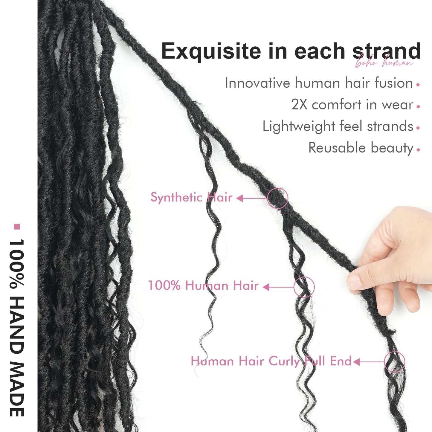 Toyotress Boho Human Hair Locs - 24 Inch 8 Packs Pre-Looped Crochet Hair For Black Women Natural Black Crochet Braids Faux Locs With Human Hair Curls Braiding Hair (24 Inch, 8P-1B)