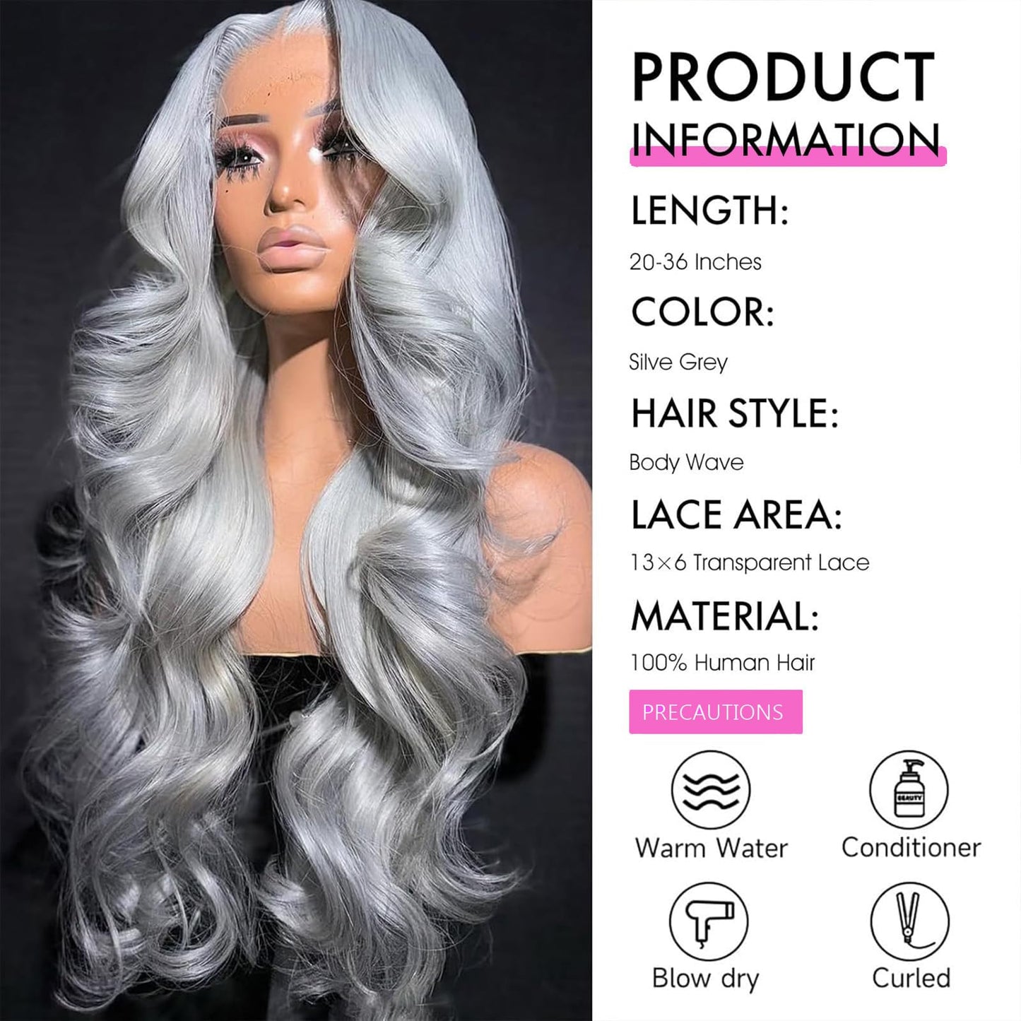 ELFSECRET Grey Lace Front Wigs Human Hair Glueless 13x6 Hd Lace Front Wig Human Hair Pre Plucked 180 Density Silver Grey Body Wave Wig Human Hair for Women Wear and Go Grey Wig 20 Inch