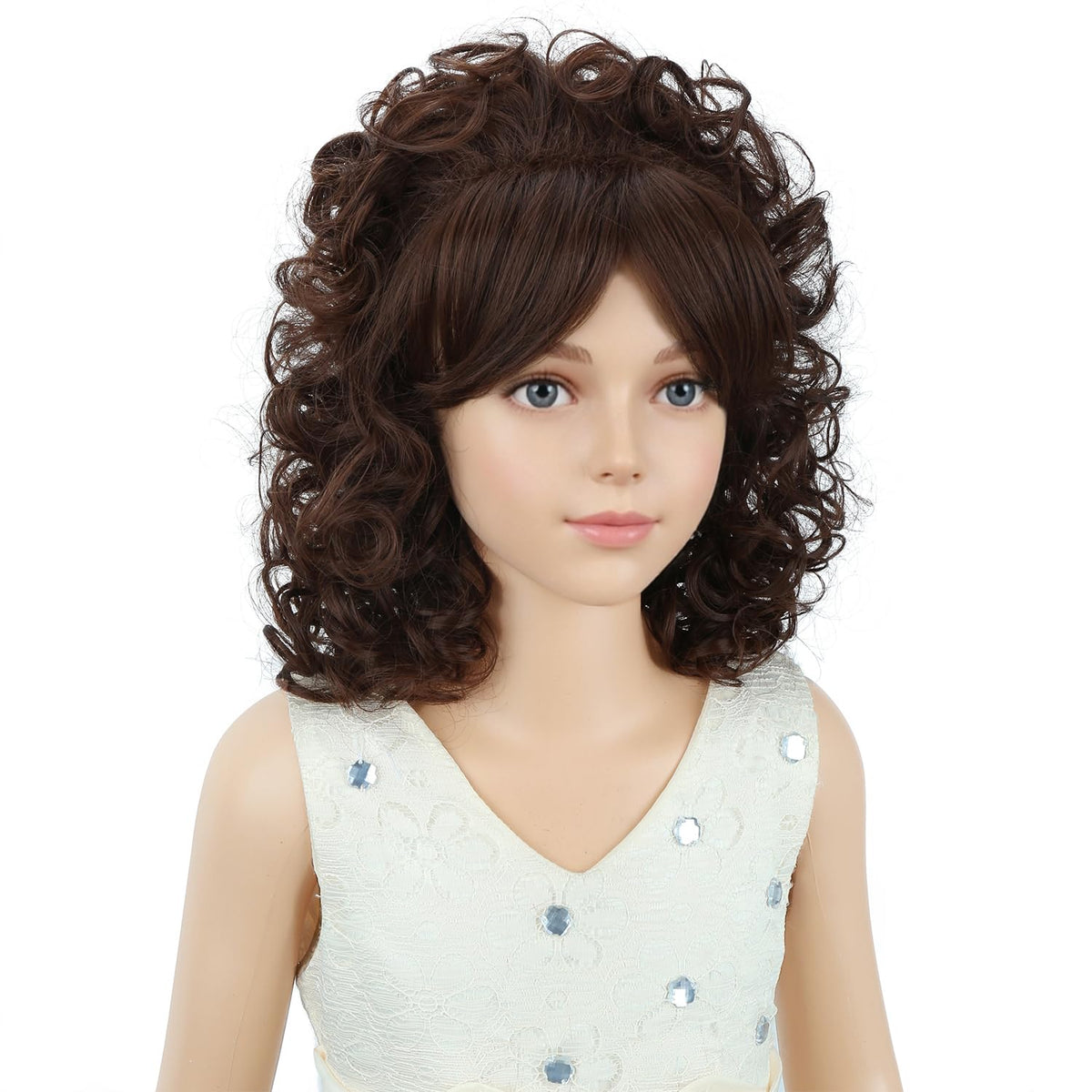 PATTNIUM Brown Short Curly Wig for Girls Kids Shoulder Length Brown Curly Synthetic Wig with Wig Cap Halloween Cosplay Costume Party Daily Wig