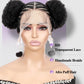 Quick Wig Braided Wigs Afro Puff Wig 360 Full Lace Puff Bun Updo Hair for Women Braided Lace Front Wig with Baby Hair Synthetic Handmade Braids Puff Wig Donut Chignon Wig (1B)