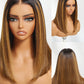 Nadula 13X4 HD Honey Brown Piano Highlight Bob Straight Drawstring Wig Human Hair - Pre Everything Glueless Ombre Bob Lace Front Wig with Ear Tape - Ready to Go Short Blunt Bob Wig 10inch