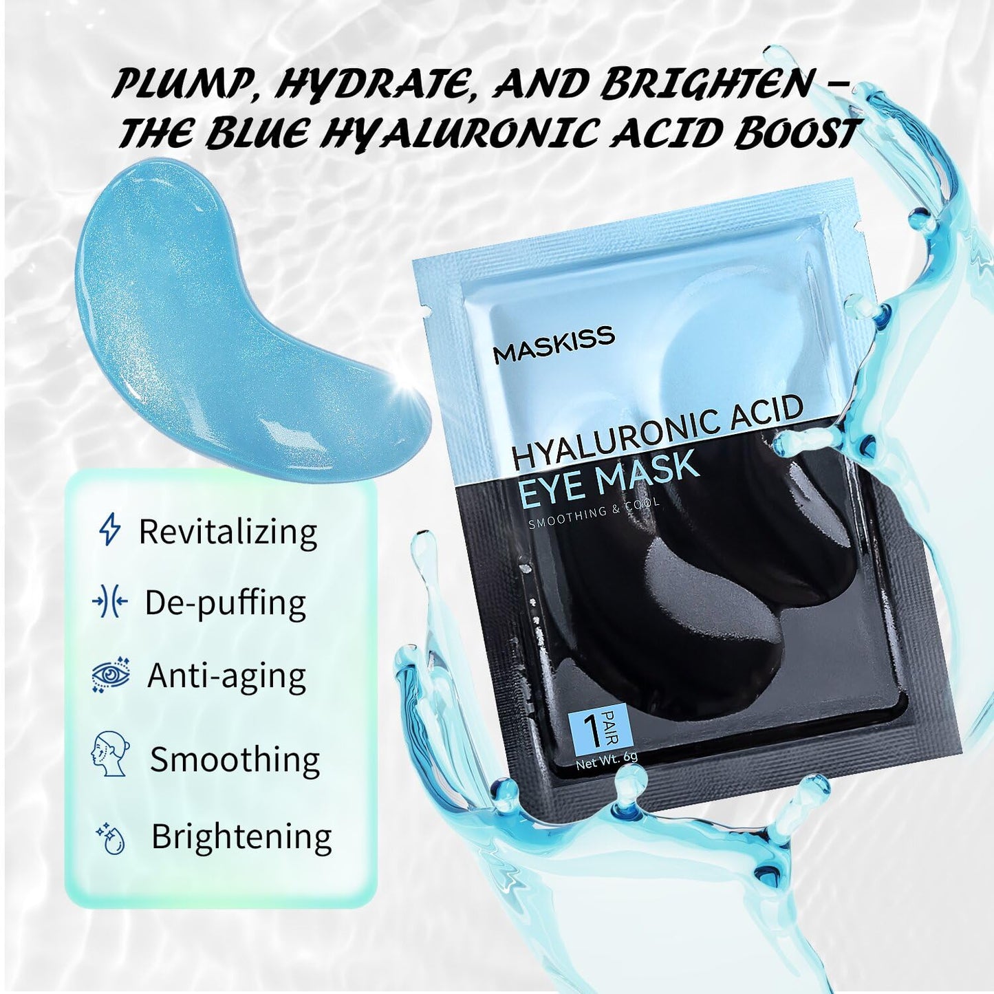 Maskiss Under Eye Patches (50 Pairs), Hyaluronic Acid Eye Masks for Dark Circles Puffy Eyes Undereye Bags, Collagen Eye Patches for Wrinkles and Hydrate, Skin Care Gift for Her