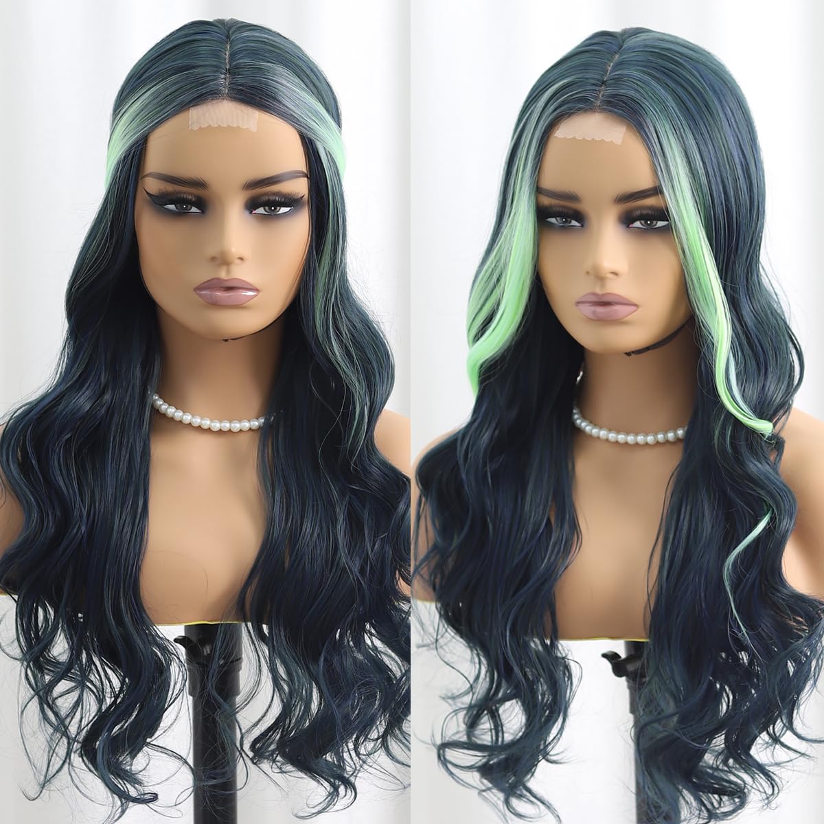 SISIFIRE Highlight Long Deep Wave Wigs for Women Long Curly Small Lace Front Wig Synthetic Heat Resistant Fiber Middle Part Wigs for Halloween Cosplay Christmas Wigs