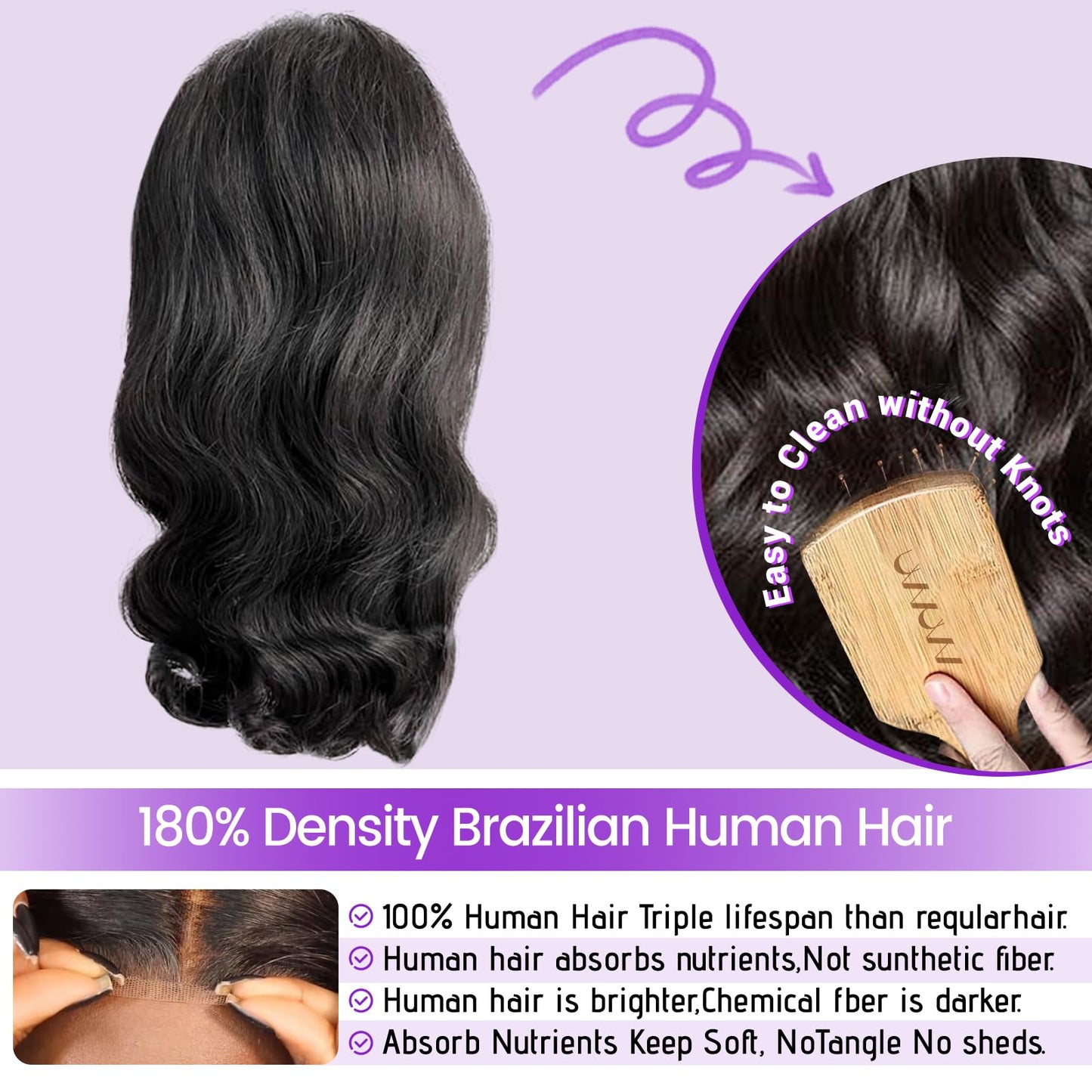 UVVUVV Bob Wig Human Hair 4x4 Frontal Lace Wig 10 Inch Body Wave 180% Density HD Lace Front Wigs Human Hair Pre Plucked Bob Wigs for Women (10 inch, Natural Black)