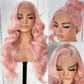 13x6 Pink HD Glueless Body Wave Lace Frontal Wigs Pre-Plucked Similar Human Hair 200 Density Synthetic Pastel Pink Wig for Black Woman Ready to Wear