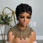 QiaQiaRing Pixie Cut Wigs for Black Women Brazilian Virgin Curly Wave Human Hair Glueless Short Layered Pixie Cut Curly Wigs With Bangs Natural Black Color for Daily Use