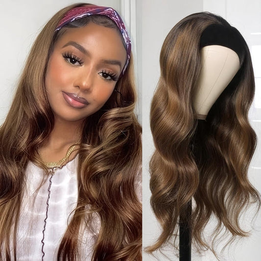 olimaruly Headband Wig Human Hair 18 inch Body Wave Ombre None Lace Front Wig Highlight Machine Made for Black Women 150% Density