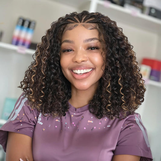 Quantum Love Braided Wigs for Black Women Braids Cornrows Lace Curly Wigs 16 Inch Lace Frontal Braided Fully Curly Bob Synthetic Glueless Wig （Mix Blonde）