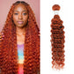 AUROO Ginger Bundles Human Hair Deep Wave Burnt Orange 350 Human Hair Bundles Curly Ginger Hair Unprocessed 10A Virgin Remy Weave Bundles Human Hair Sew In Soft Thick Single Bundles Human Hair 16 Inch