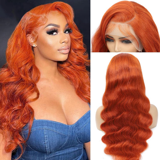 Ginger Lace Front Wig Human Hair Pre-Plucked 200% Density Body Wave HD Lace Frontal Wig 88J Colored Ginger Human Hair 13x4 Lace Front Wig Glueless 26 Inch