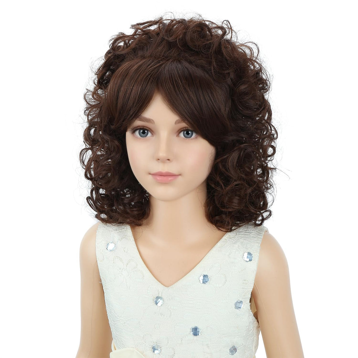 PATTNIUM Brown Short Curly Wig for Girls Kids Shoulder Length Brown Curly Synthetic Wig with Wig Cap Halloween Cosplay Costume Party Daily Wig