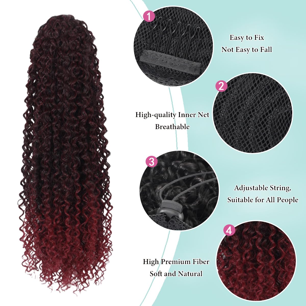 SuCoo Drawstring Ponytail Extension for Women Curly Ponytail Extension Synthetic Hair Natural Wavy Hair Pieces for Daily Use (MT1B/BUG,28inch, 160g)