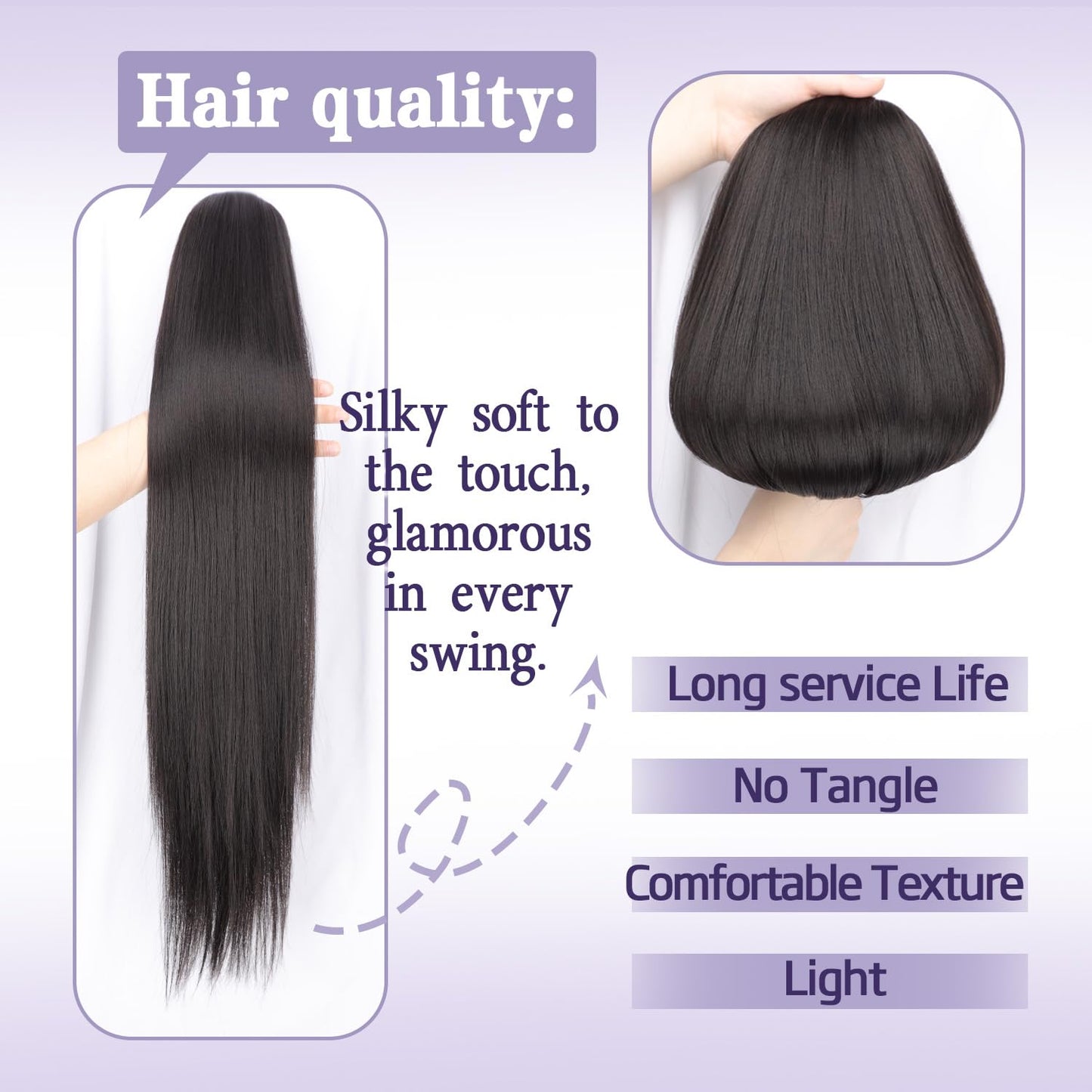 ORSUNCER Drawstring Ponytail Extension, Long Straight Pony Tails Hair Extensions Natural Soft Clip in Ponytail for Women Synthetic Hairpieces Black Brown