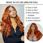 Colorful Queen Glueless Headband Wig Synthetic Dark Orange Body Wave Headband Wigs for Black Women Natural Looking Wavy Wig Heat Resistant 180% Density(26inch, Dark Orange#)