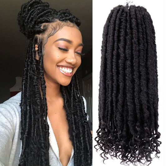 Goddess Locs Crochet Hair 6 Packs, 16 Inch Straight Faux Locs Crochet Braids, Pre-Looped Curly Soft Synthetic Braiding Hair Extensions for Black Women(16 Inch, 6 Packs, 1B#)