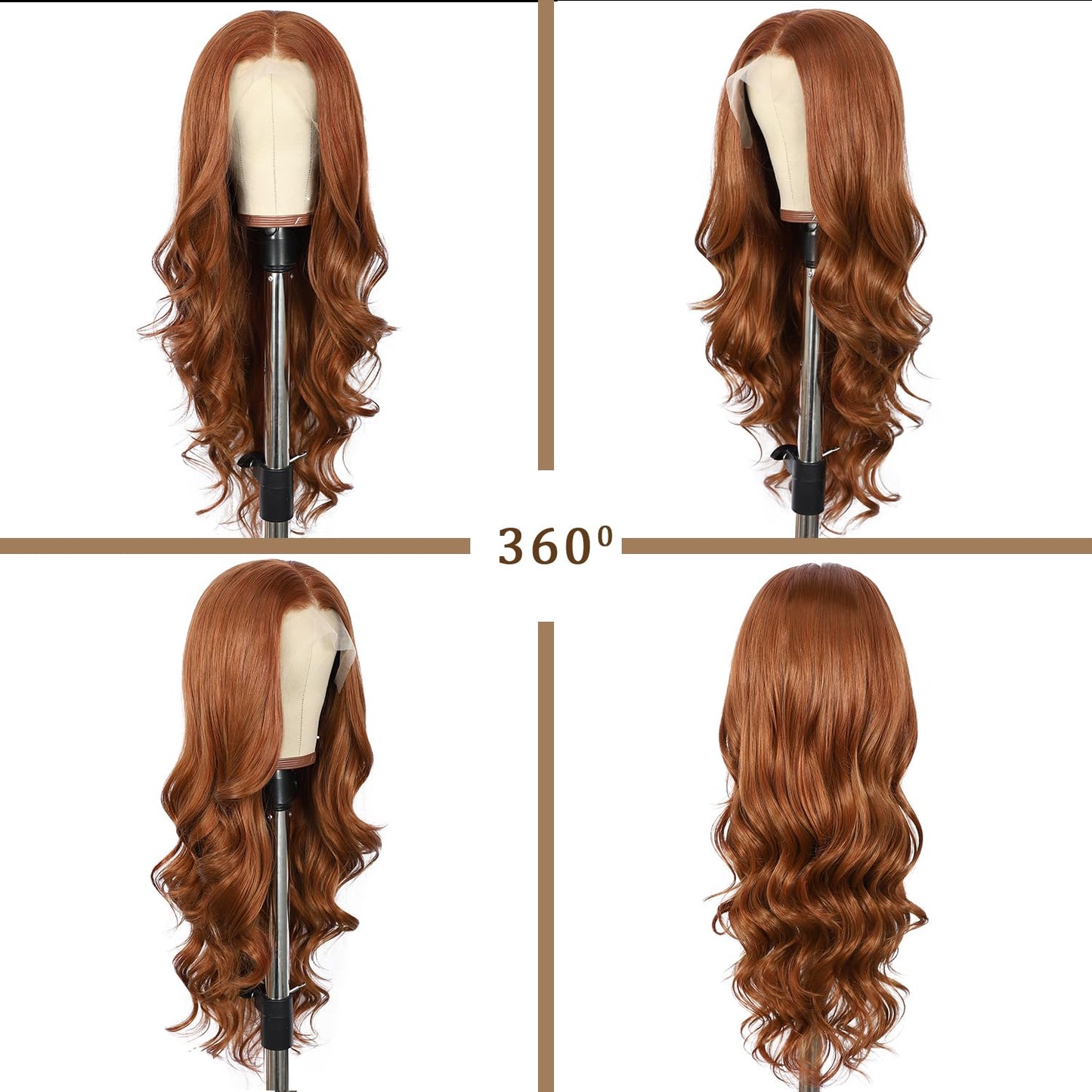 SAPPHIREWIGS Ginger Wavy 13x4 Synthetic Lace Front Wigs for Women Glueless Body Wave Orange Wig Heat Resistant Hair for Daily Cosplay Halloween Use 26 Inch